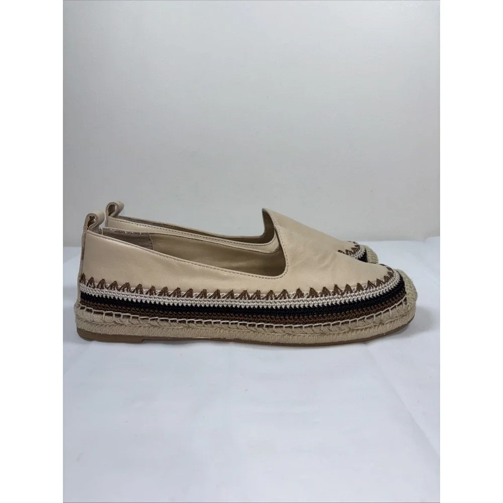 Chico's Giada Deco Womens 10M Espadrille Flats Nude Crochet Slip On Coastal Chic